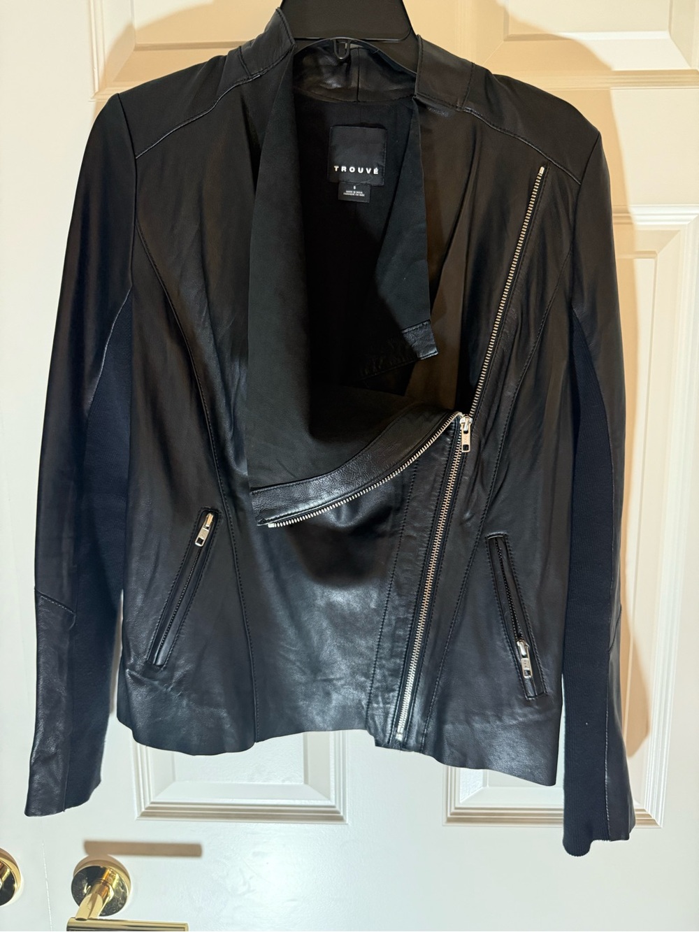 Trouvé Black Leather Asymmetrical Zip Moto Jacket